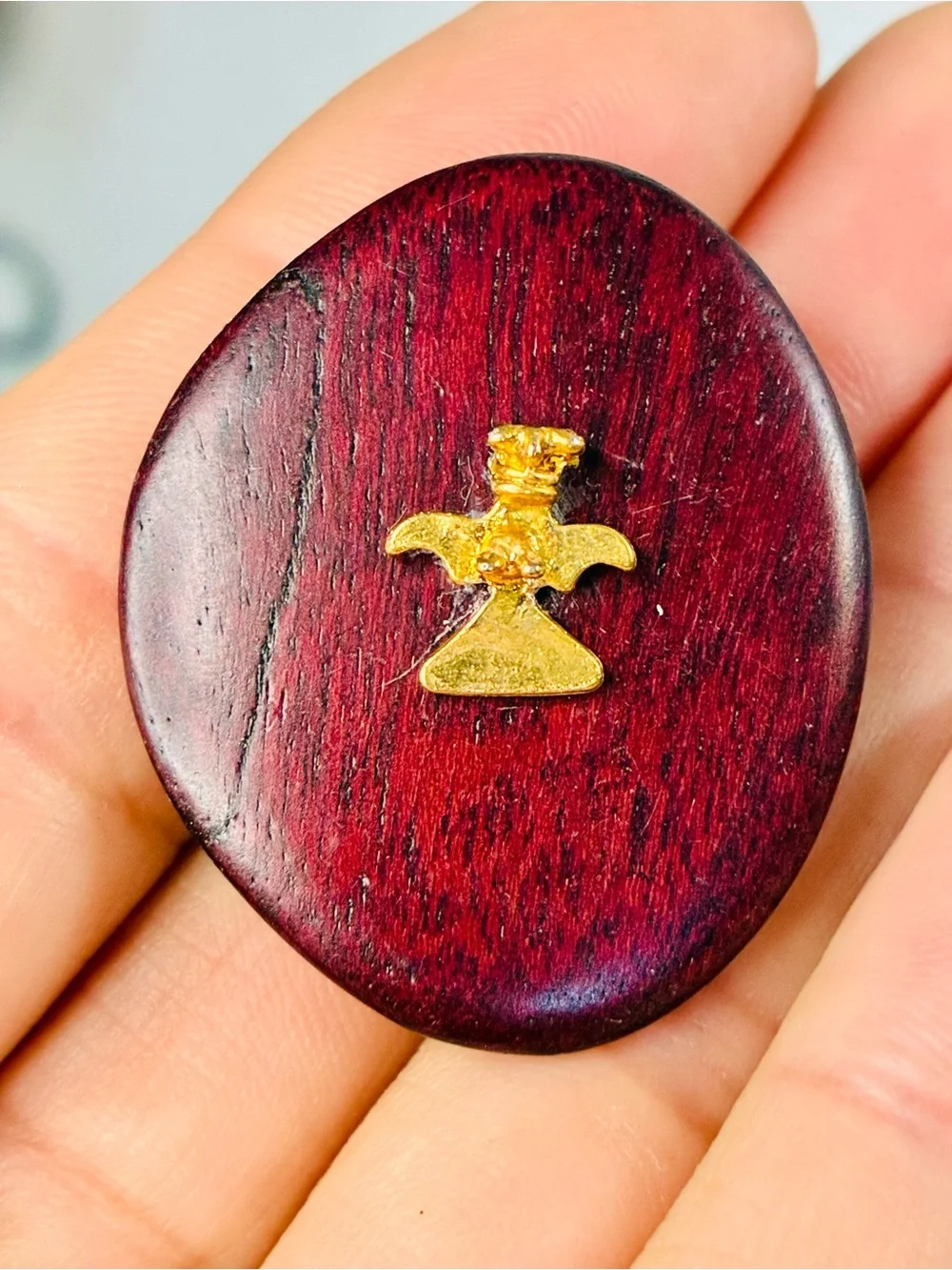 Unique Round Dark Cherry Wood Stud Earrings with Gold Accent - Women’s Jewelry